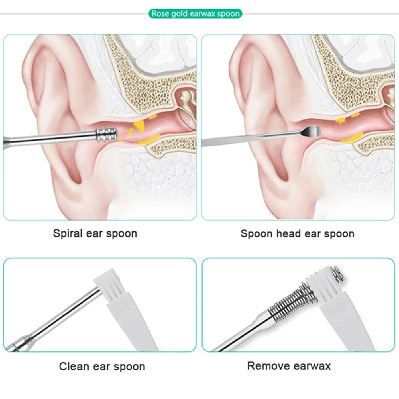 Description Picture 5 of item7Pcs/set Cleaning Earpick Ear Cleaner Earpick Sticks Wax Removal Tool Care Ear Cleanser Spoon Earwax Remover Curette Ear Pick