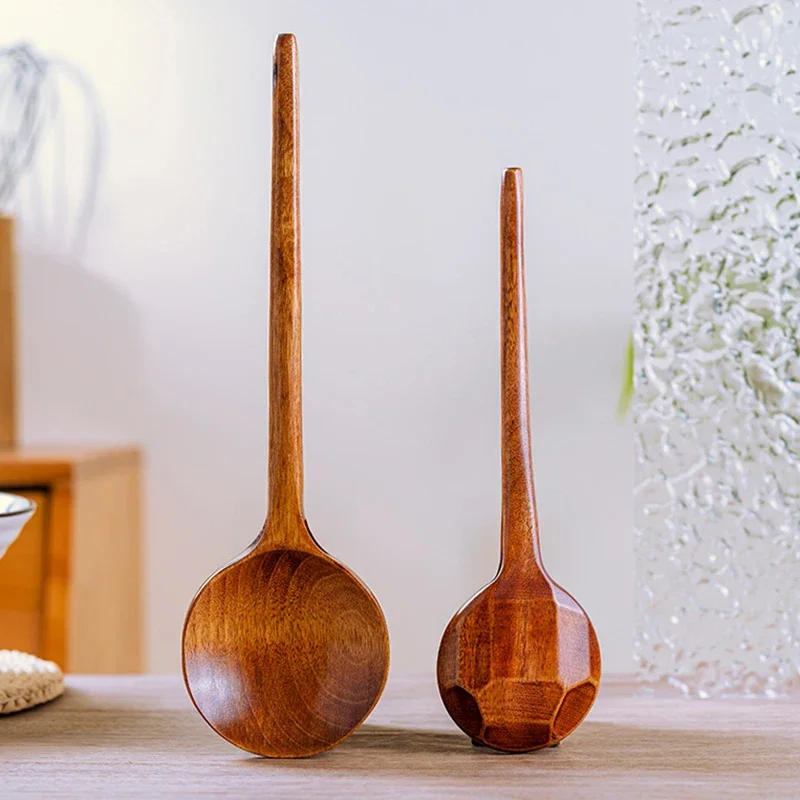 Description Picture 6 of item1Pc Big Wooden Spoon Long Handle Cooking Spoon Japanese Ramen Soup Ladle Large Dinner Serving Spoon Wood Kitchen Tableware