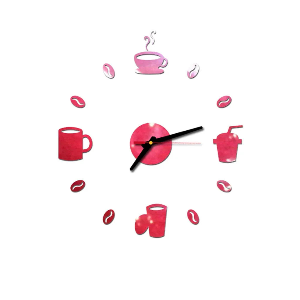 Description Picture 2 of itemDIY Large Wall Clock Frameless Giant Clocks Mirror Sticker Modern Design Cafe Coffee Milk Drinking Cup Wall Decor For Kitchen