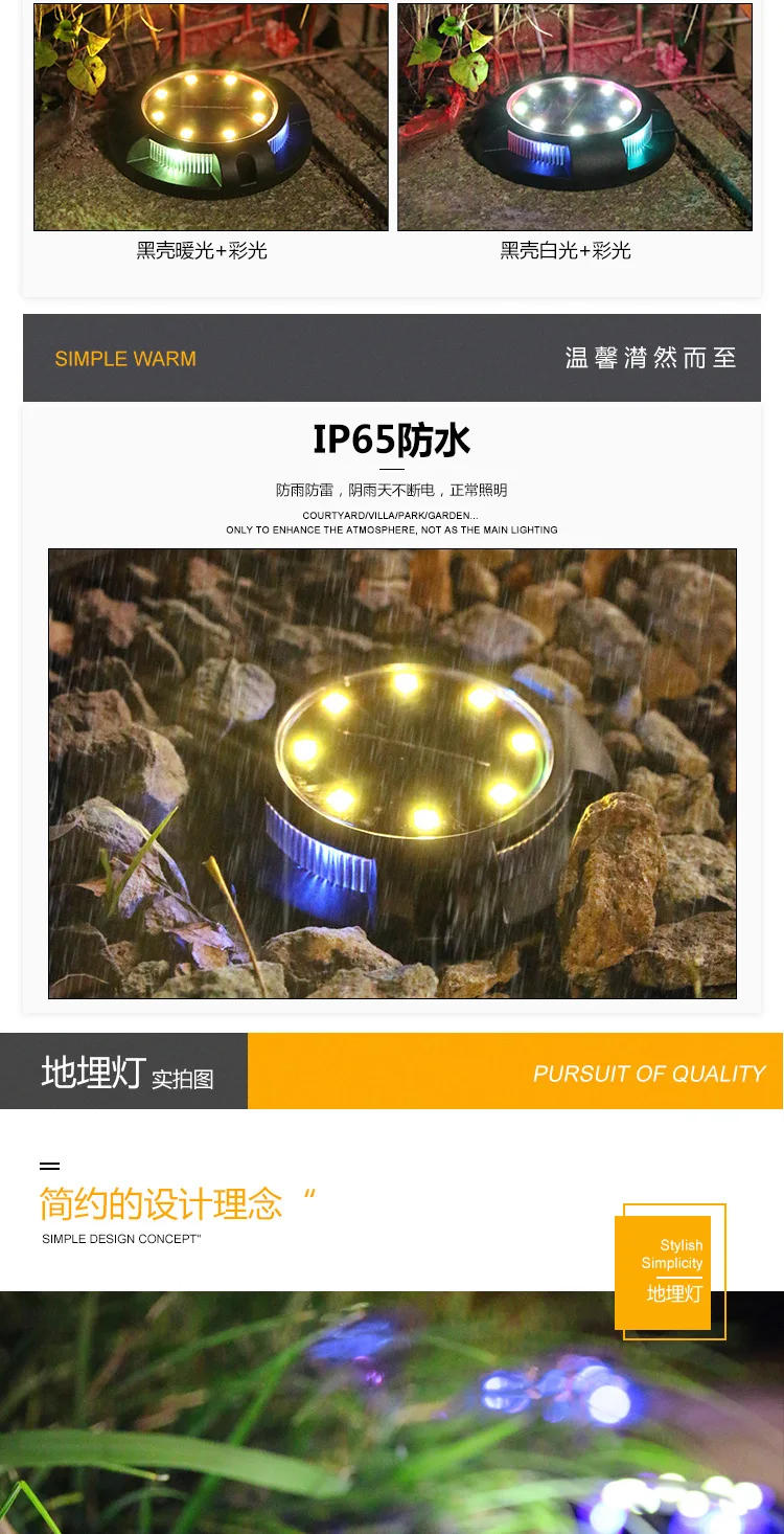 Description Picture 4 of item12LED Solar Power Disk Light Outdoor Garden Solar Underground Light Deck Light Spotlight Buried Solar Led Lamp Garden Decor