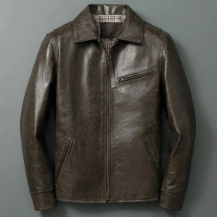 Natural Pure Oil Wax Skin Cowhide Jacket Men Genuine Leather Classic Spring and Autumn Slim Fit Calfskin Coat