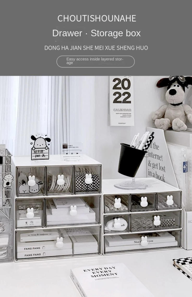 Description Picture 2 of itemDesktop storage box drawer style ins dormitory office multi-layer stackable transparent three-layer acrylic box