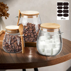 1/3pcs Transparent Glass Jars With Bamboo Lid Hermetic Pot Coffee Tea Sugar Food Storage Box Coffee Containers Kitchen Organizer