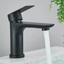 304 Stainless Steel Bathroom Faucet Hot and Cold Water Outlet Bathroom Sink Faucet Black Sink Washbasin Faucet Tap