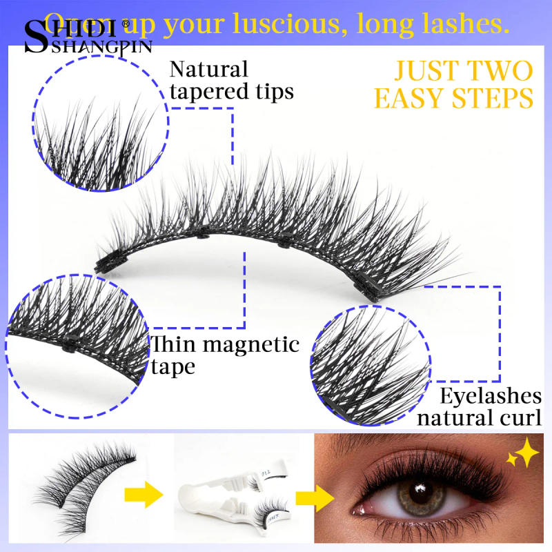 Description Picture 5 of item1 Pair Magnetic False Eyelashes Handmade 3D Natural False Eyelashes Reusable Magnetic Eyelashes Tweezers Set Makeup Tools