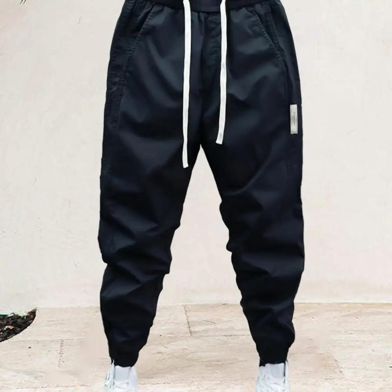 Description Picture 6 of itemMen Harem Pants Drawstring Elastic Waist Loose Ankle-banded Casual Trousers Solid Color Pockets Breathable Ankle Length Trousers