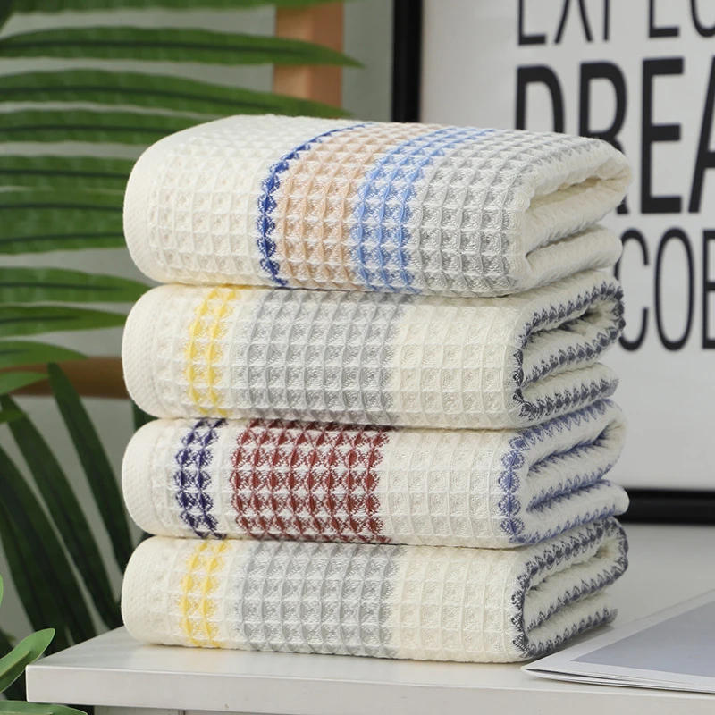 Description Picture 6 of item100% Cotton Bath Towel Set High Quality Striped Waffle Towel for Child Home Water Absorption Soft Washcloth 35X75CM/70X140CM