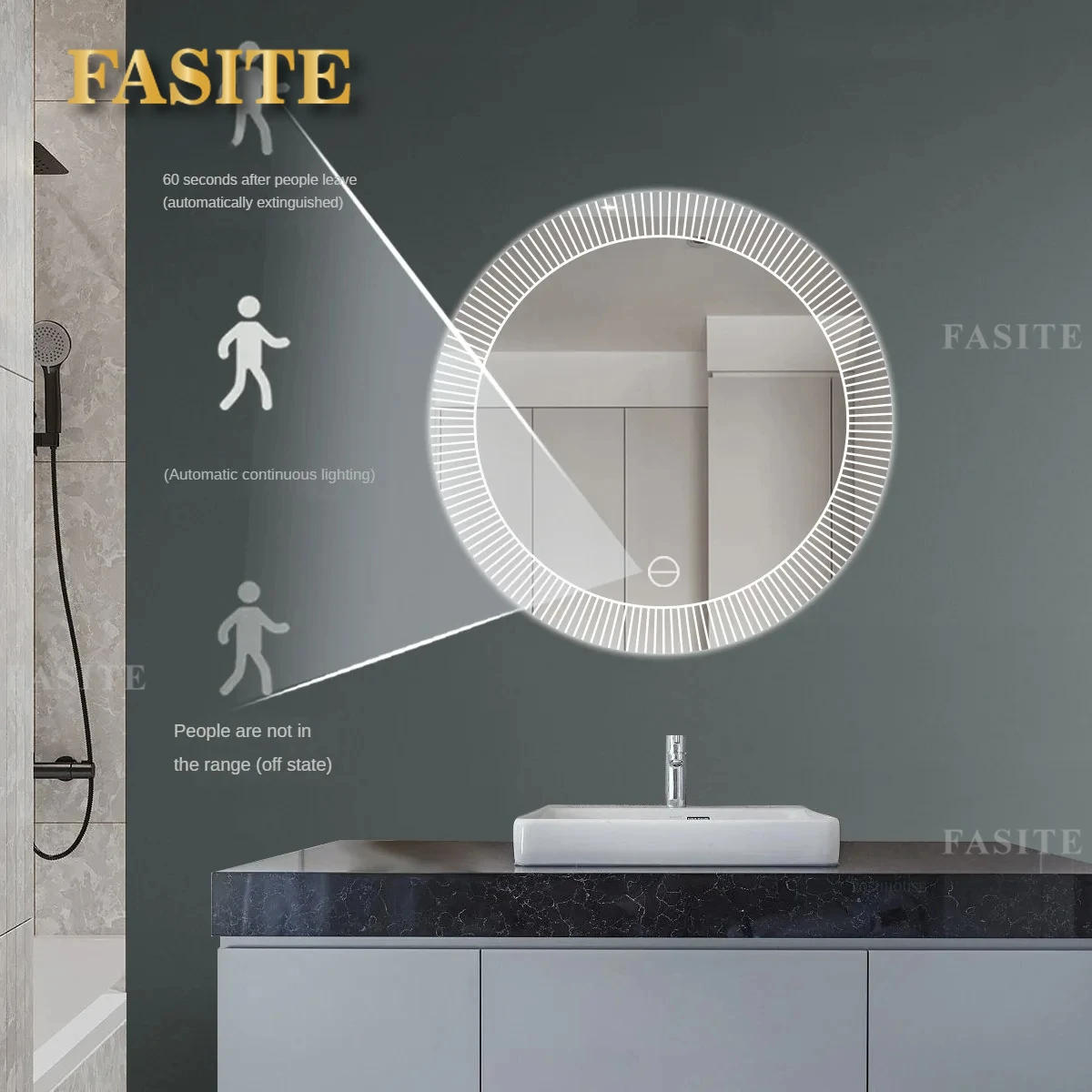 Description Picture 6 of itemNordic Style Smart Bath Mirrors Wall Mounted Toilet Round Mirrors Home Bathroom Led Luminous Dressing Mirror with Touch Screen