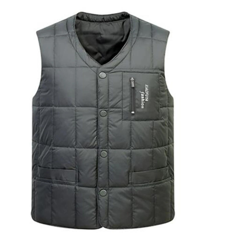 Description Picture 4 of itemWhite Duck Down Jacket Vest Men 2024 Winter Warm Sleeveless V-neck Button Down Lightweight Waistcoat Fashion Casual Male Vest