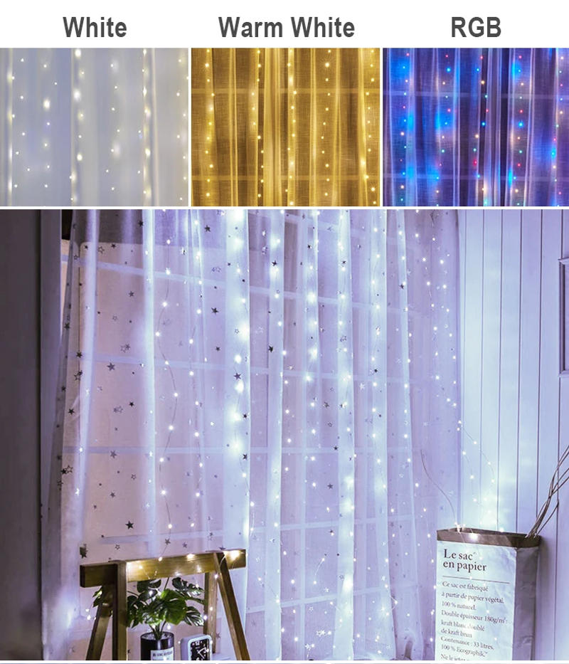 Description Picture 6 of itemChristmas Holiday LED Decoration Lights USB Fairy Bedroom String Garland Lighting Curtain Lights With Remote Control Party Decor