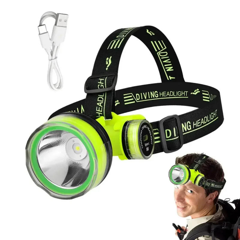 Description Picture 2 of itemPortable Rechargeable Diving Headlight 350m Underwater 2 Light Modes Waterproof Super Bright LED Diver Spearfishing Headlamp
