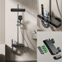 Four Function Piano Key Water Outlet Shower Set Bathroom Wall Mount Rainlfall Pressurized Shower Faucet System