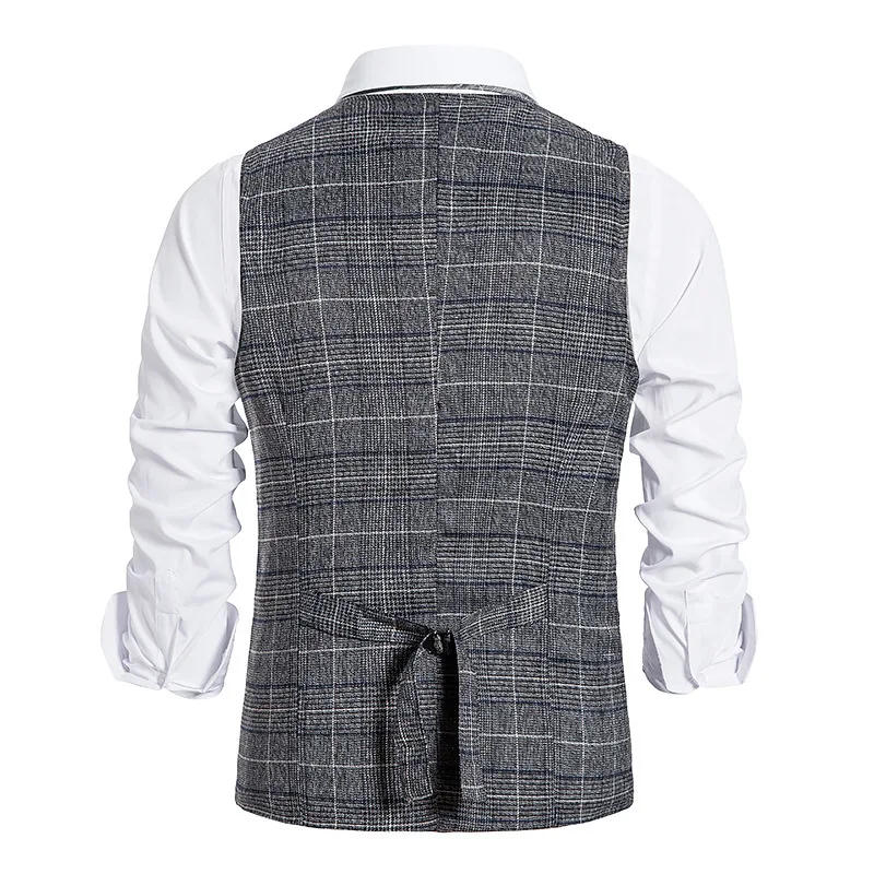 Description Picture 5 of itemEuropean Spring and Autumn New Men's Checkered Double Breasted Vest Style Men's Suit Retro Horse Clip