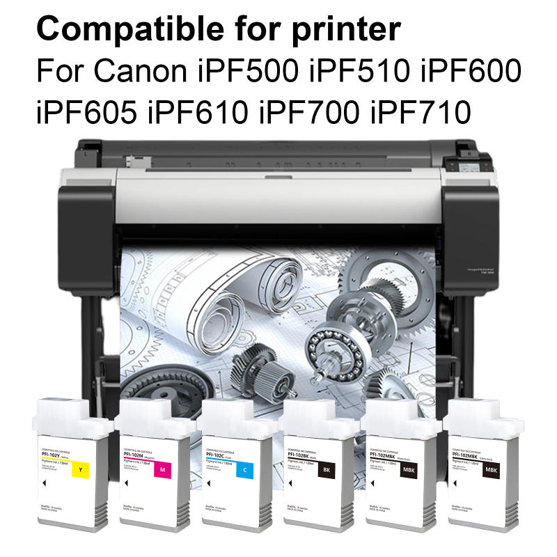 Description Picture 3 of itemPFI-102 PFI102 PFI 102 Compatible Pigment Ink Cartridge For Canon iPF500 iPF510 iPF600 iPF605 iPF610 iPF700 With Ink And Chip