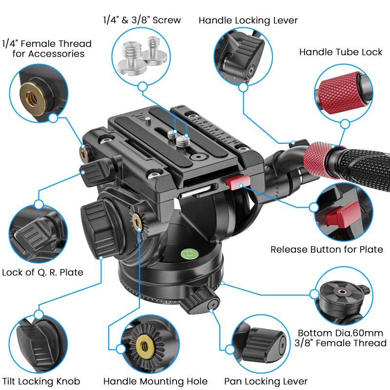 Description Picture 4 of itemFluid Head 72mm Hydraulic Pan Tilt Base Heavy Duty Tripod Video Head Mount Q.R Plate, EVUMO V8 for DSLR, Video Camera Camcorder
