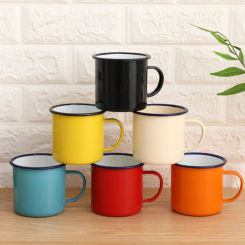 Enamel Mug Cup Retro Coffee Mugs Pure Color Portable Camping Outdoor Drinking Tea Cup With Handle Metal Tin Kitchen Drinkware