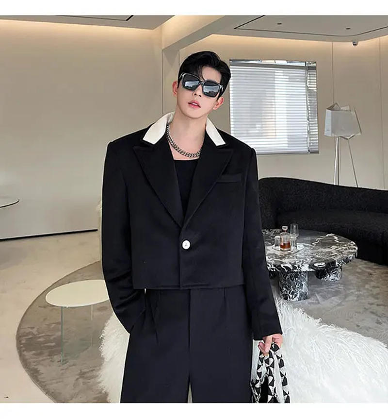 Description Picture 5 of itemLUZHEN Men's Fashion Short Blazers Jacket Fashion Spring Niche Contrast Color Design Elegant Korean Reviews Many Clothes LZ1650