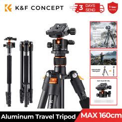 K&F Concept 1.6m Lightweight Travel Tripod Aluminum Alloy Tripod 10kg/22lbs Load Tripod Detachable Monopod for Nikon Canon Leica