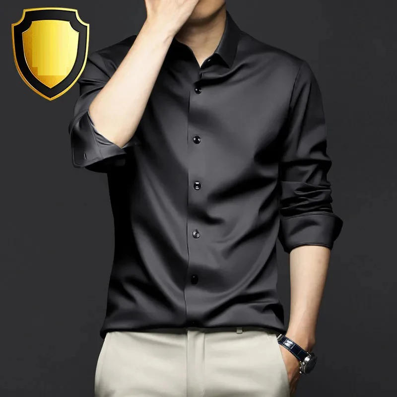 Description Picture 4 of item6XL Spring Summer Formal Men's Fashion long-sleeved shirt Luxury wrinkle-proof non-ironed solid color business casual ice silk