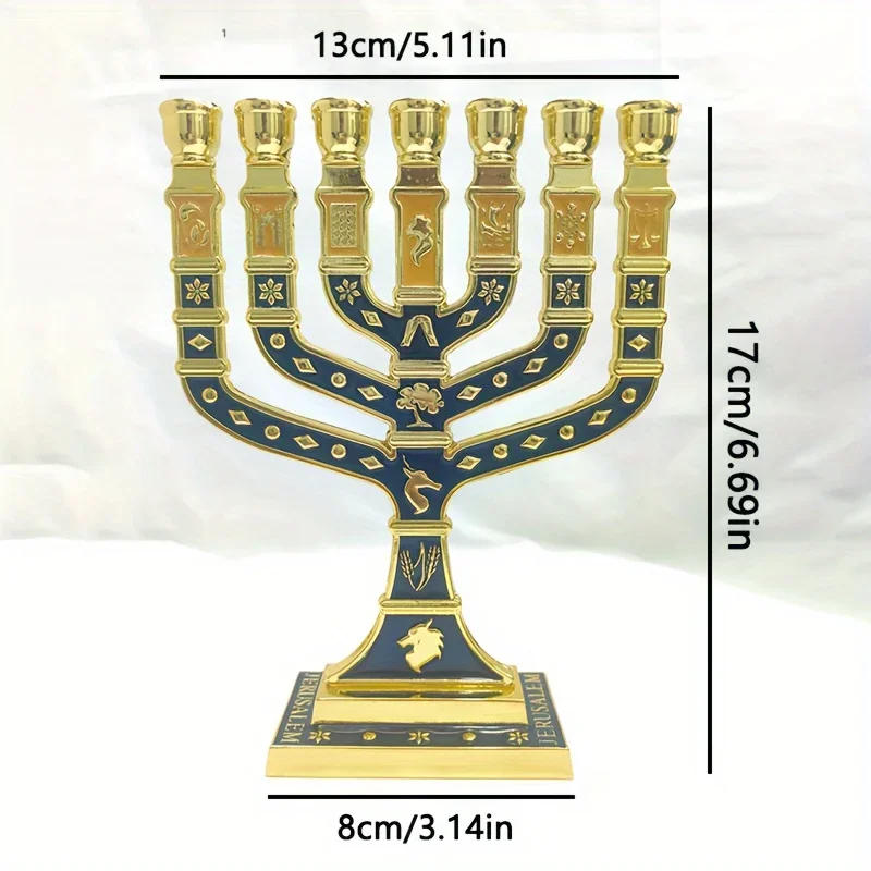 Description Picture 4 of itemTraditional Golden-Plated Ornaments Candlestick Menorah Hanukkah Seven Head Golden Lamp Household Desktop Decoration Gifts
