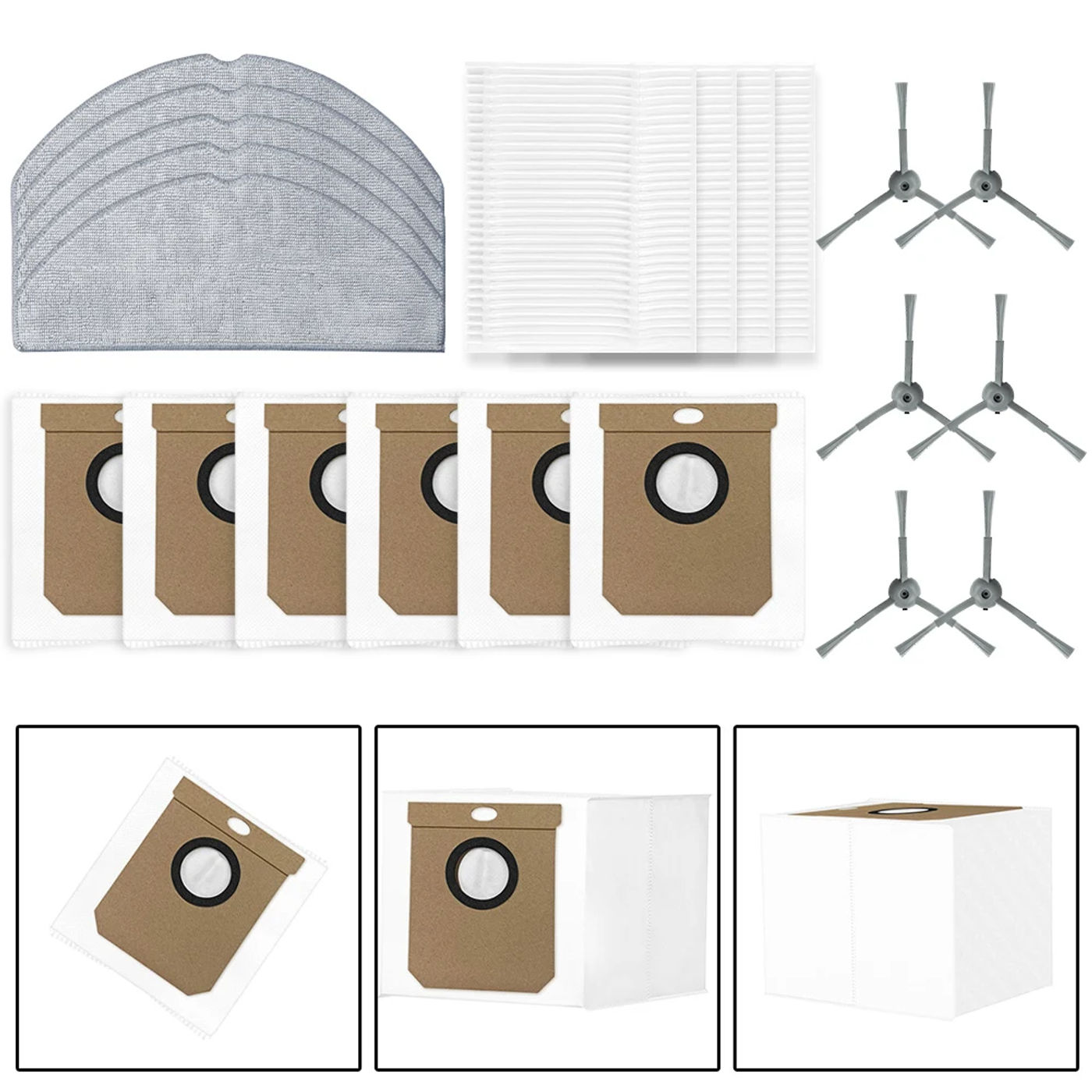 Description Picture 3 of item21pcs Side Brush Filter Mop Pad Dust Bag Set For Conga 7490 Home For X-Treme For Genesis Robot Vacuum Cleaning Supplies