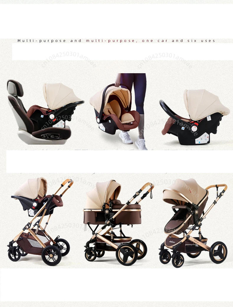 Description Picture 3 of item3-in-1high landscape baby stroller that can be seated or reclined,one click folding and folding,two-way shock-absorbing handcart