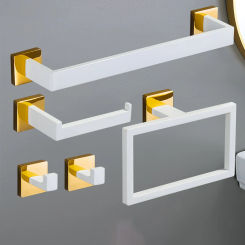 White Gold Bathroom Hardware Set Accessories Stainless Steel Towel Rack Toilet Paper Holder Hook Bathroom Shelf Organizer Set