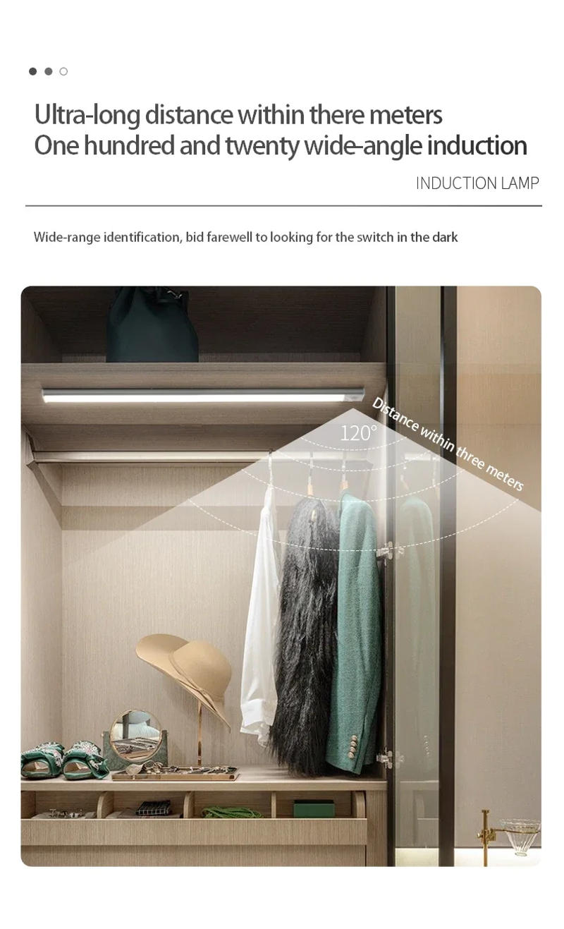 Description Picture 6 of item3 Color Motion Sensor Light Wireless Dimmable Under Cabinet Light Magnetic Rechargeable Bedroom Wardrobe Stair Indoor Lighting