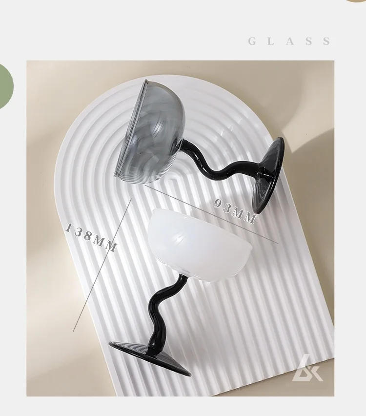 Description Picture 3 of item1 Piece Solid Color Glass Goblet Two Tone Glass Stemware Twisted Stem Champagne Coupes Milk Shake Ice Cream Glasses Cup Ins