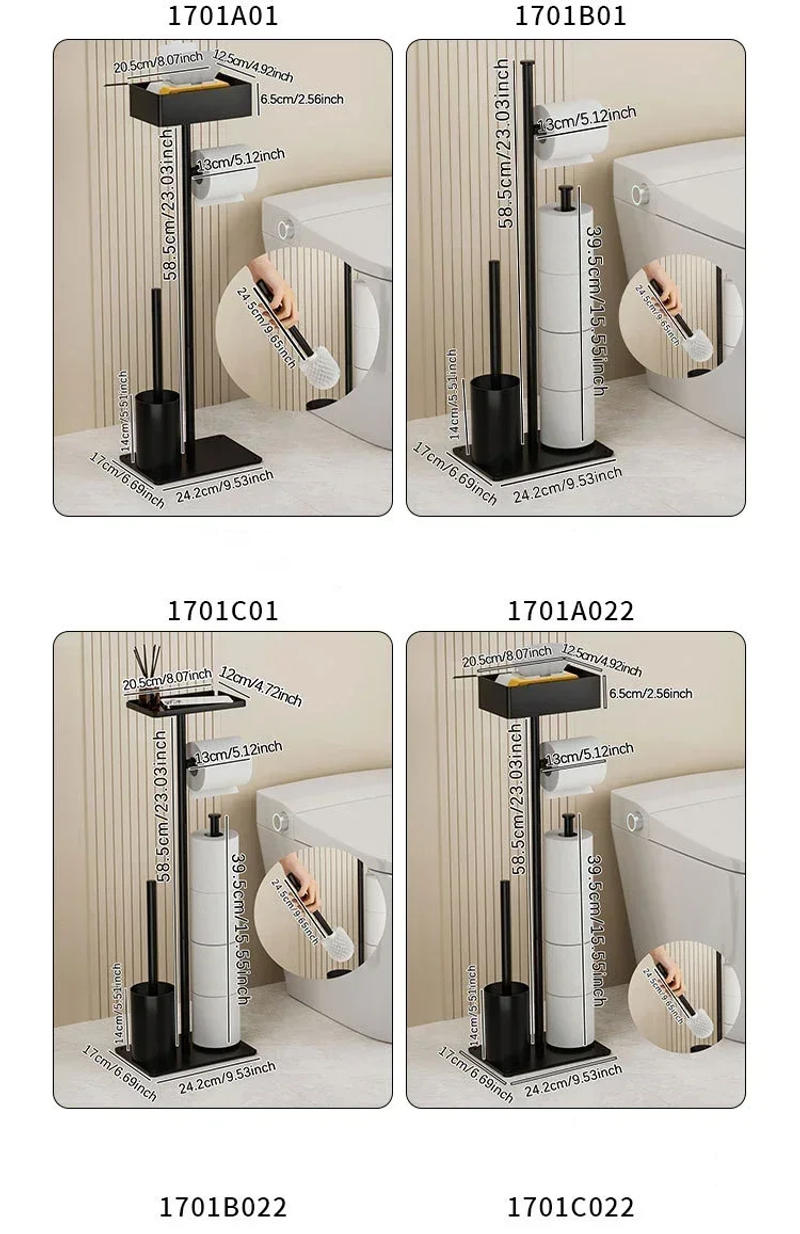 Description Picture 5 of item304 Stainless Steel Integrated Bathroom Accessories Toilet Brush Holder Floor Standing Toilet Paper Holder Cleaning Tools