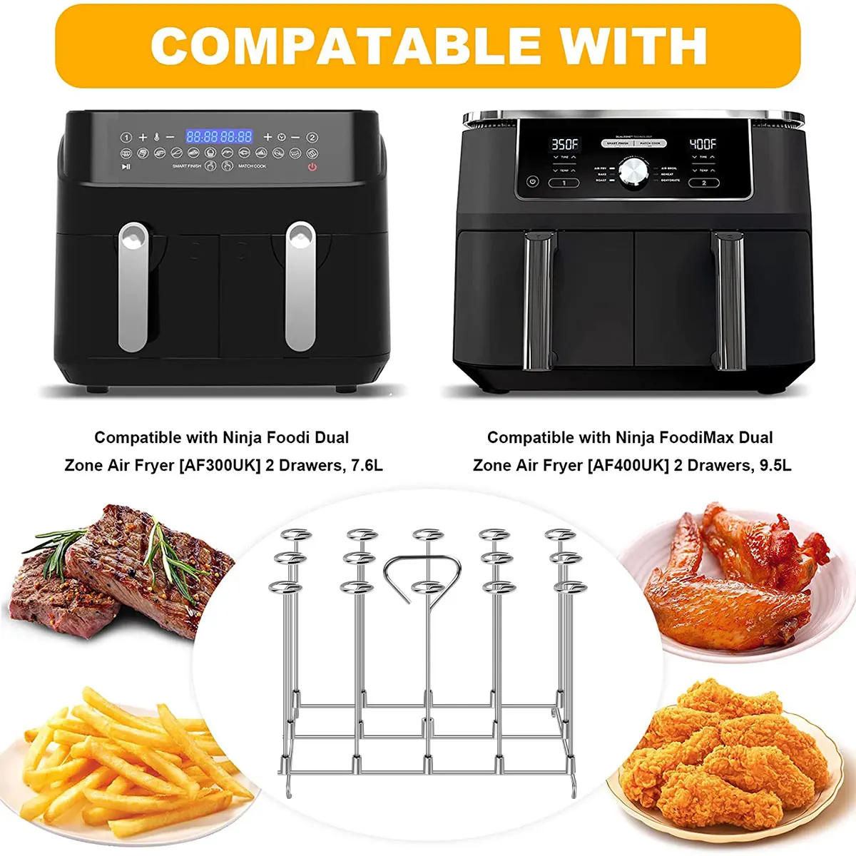 Description Picture 2 of itemAir Fryer Skewer Rack Stainless Steel Kebab Skewer Stand Air Fryer Accessories Kitchen Cooking BBQ Grill for Ninja Airfryer