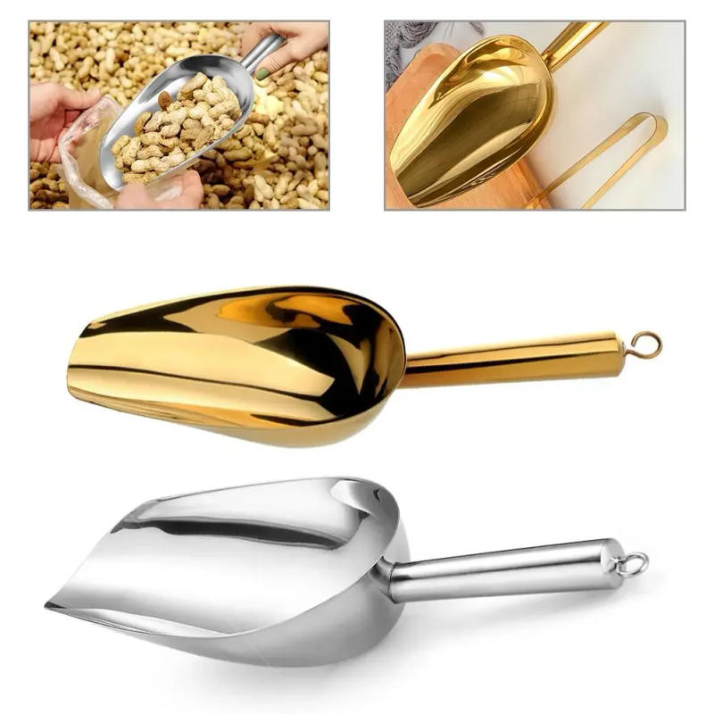 Description Picture 2 of item1x Shovel Candy Ice Cube Flour Colorful Spoon Stainless Steel Scoops Bonbons Beans Buffet Tool Food Flour Scoop Kitchen Gadgets