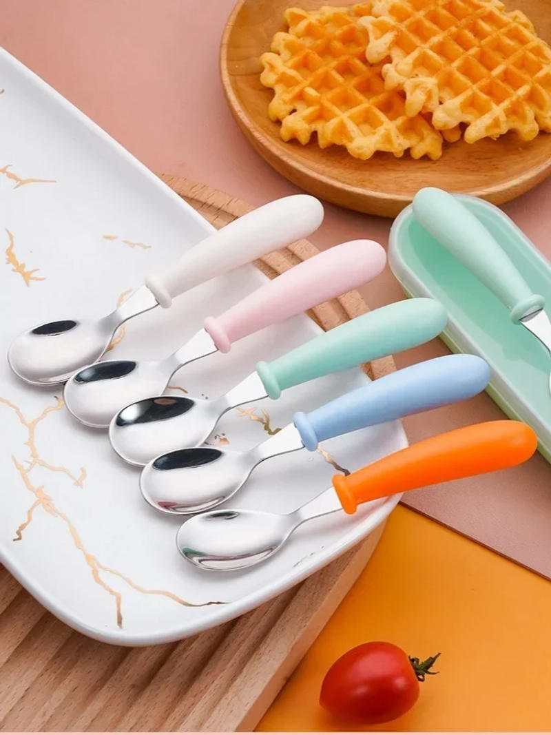 Description Picture 4 of item1set Gadgets Tableware Children Utensil Stainless Steel Toddler Dinnerware Cutlery Cartoon Infant Food Feeding Spoon Fork