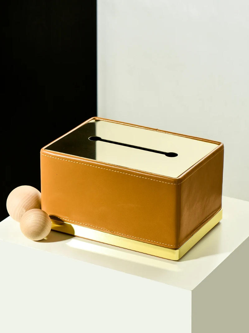 Description Picture 6 of itemEuropean Style Metal Tissue Box Leather Desktop Decoration Living Room Office Paper Drawer Napkin Storage Home Ornament New