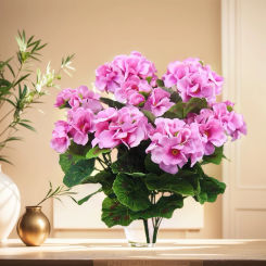 2 Pcs 12.6inch Artificial Geranium Bush UV Resistant Nonwoven Outdoor Garden Hanging Basket Garden Plants Bush Porch Home Decor