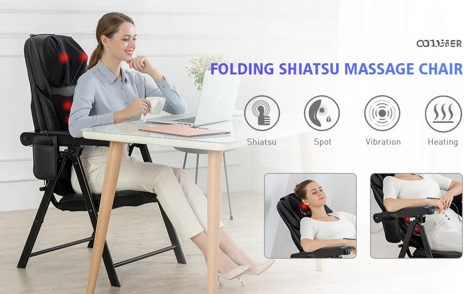 Description Picture 2 of itemFolding Massage Chair Portable, Shiatsu Neck Back Massager with Heat, Foldable Chair Massager for Full Body, Adjustable Backrest