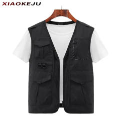 Size Waterproof Men Large Hunting Work Multi Pocket Vest MAN Embroidered Tactical Casual Men's Windbreaker Sleeveless Jacket Zip