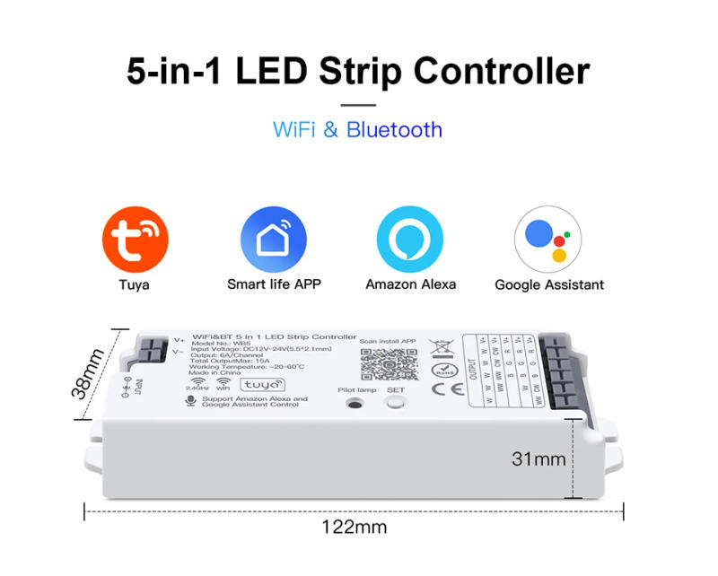 Description Picture 2 of item5 in 1 Smart Home Tuya Dimmer Switch RGBCCT RGBW Phone App Remote Control Dimmable Neon Strip LED COB Light RGB Wifi Controller