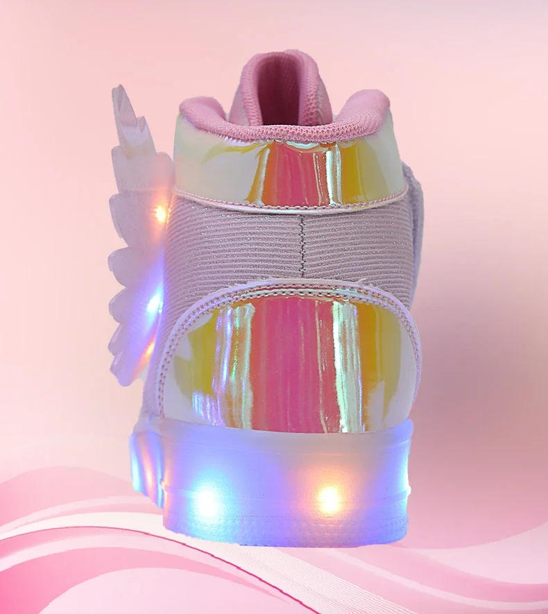 Description Picture 5 of itemWaterproof Leather Kids Luminous Shoes Sneakers Led Light Shoes with Wing USB Charging Casual Sports Shoes Girls Skateboard Shoe
