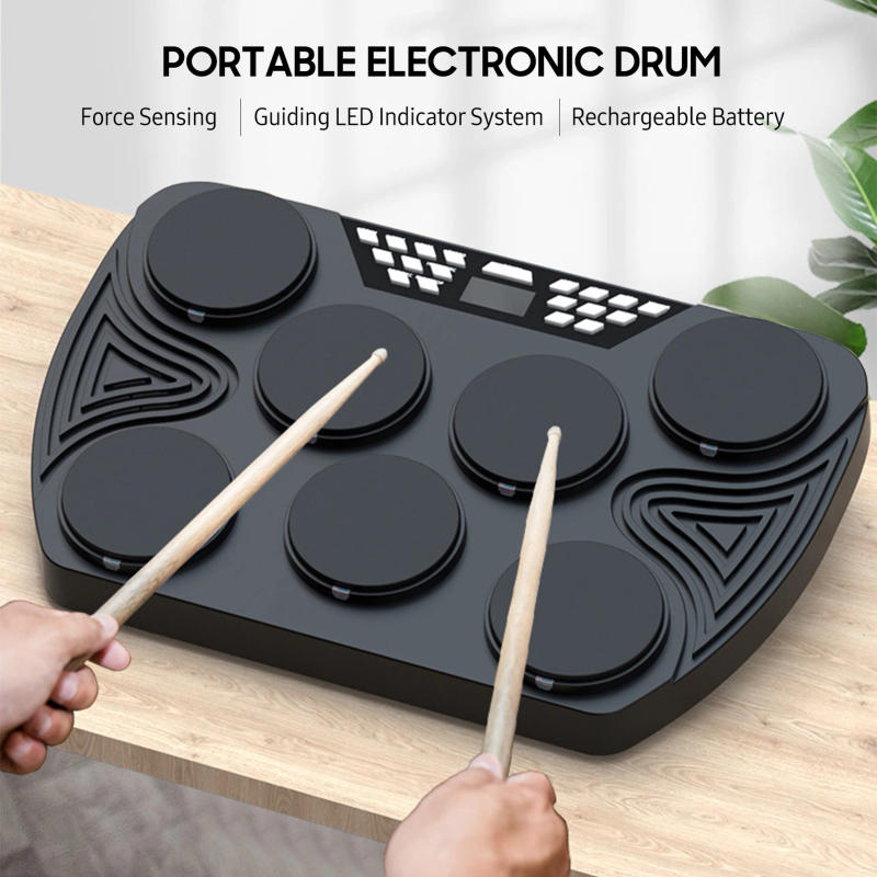 Description Picture 4 of itemPortable Electronic Drum Set 7 Velocity-Sensitive Pads Tabletop Drum Built-in 2 Speakers Stereo Rechargeable Practice Drum Pad