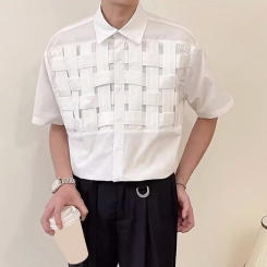 Sommer gewebtes Hemd trend ige Herren Kurzarm hemden einfarbige Designer kleidung für Arbeit Straße Urlaub Männer einfarbiges Hemd