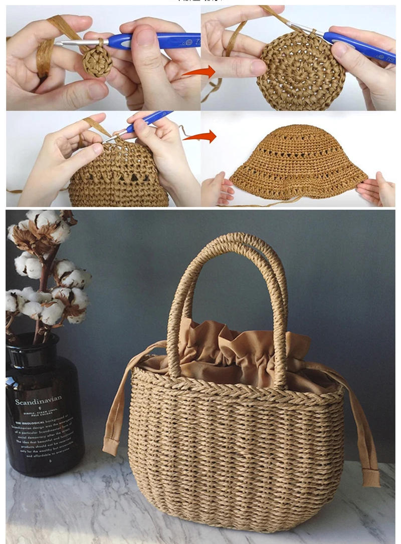 Description Picture 2 of item200m Natural Raffia Straw Yarn Hand-knitted Crocheting Grass Paper Rope For Diy Handmade Line Sunhat Beach Bag Cord Freeship
