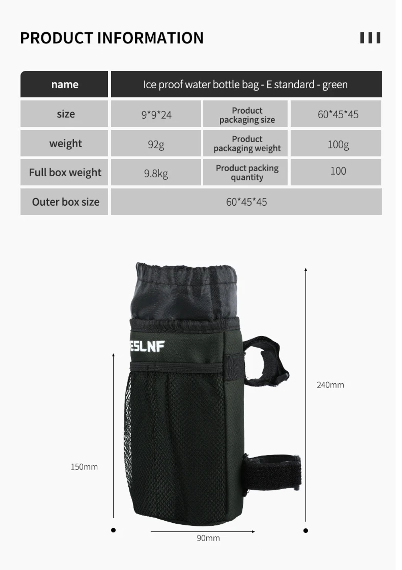 Description Picture 3 of itemESLNF Bicycle Water Bottle Bag for Outdoor Cycling-Insulated & Ice-Retention-Handlebar-Mounted Design for Mountain & Road Bikes