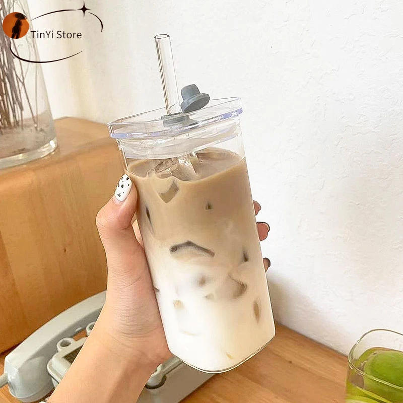 Description Picture 4 of itemSquare Heat Resistant Transparent Tulip Glass Cup with Lip and Straw  Milk Tea Coffee Cup Mugs Home Bar Drinkware Couple Gifts