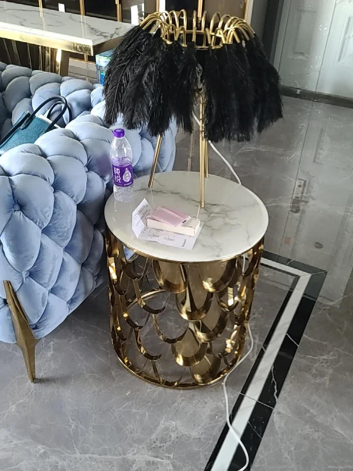 Description Picture 2 of itemNordic Light Luxury Metal Coffee Tables Home Furniture Living Room Designer Fish Scale Side Table Bedroom Creative Bedside Table