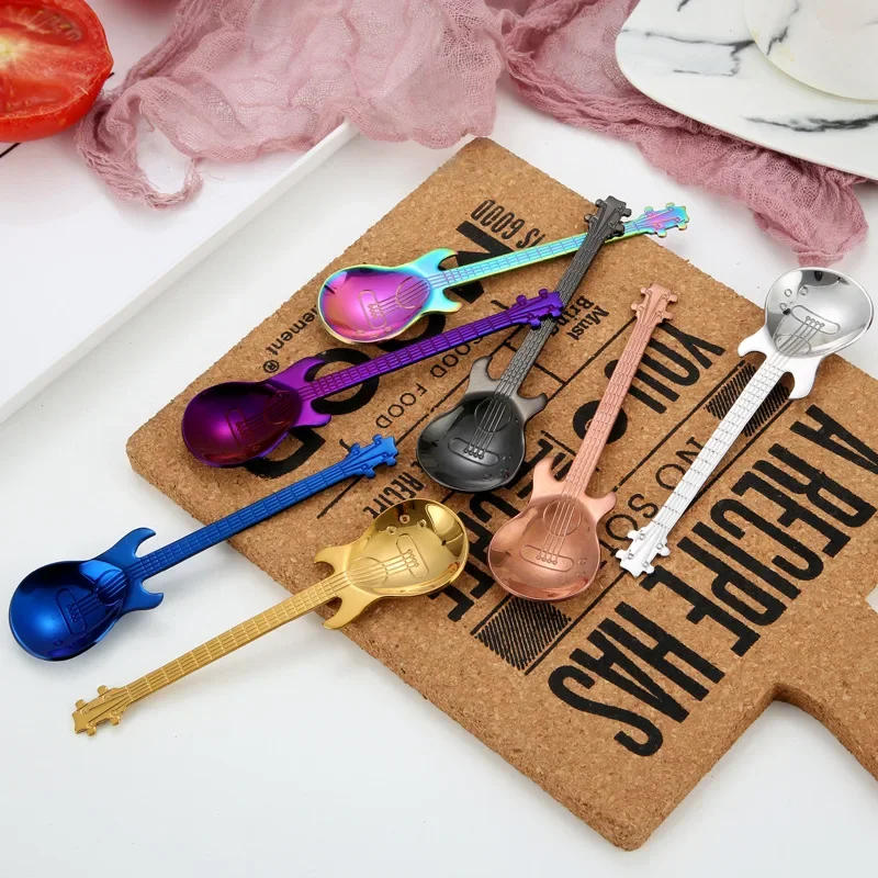 Description Picture 5 of item7PCS/SET Stainless Steel Guitar Teaspoon Coffee Spoon Creative Christmas Gift Fashion Bar Tableware for watermelon dessert