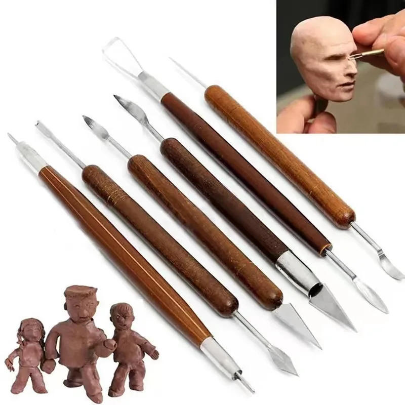 Description Picture 4 of item6PCS Sculpting Tool Pottery Wood Handle Set Wax Carving Sculpt Smoothing Polymer Shapers Pottery Clay Ceramic Tool Accessories