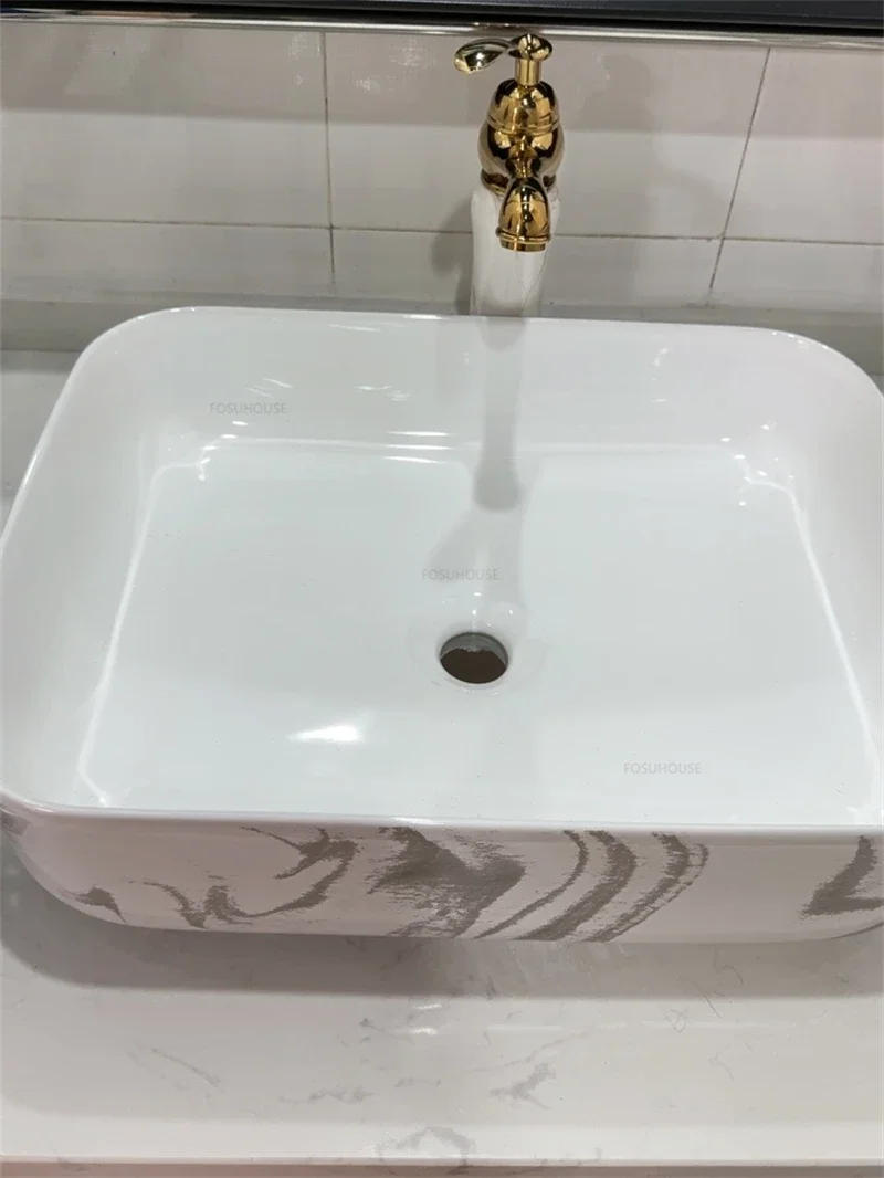 Description Picture 5 of itemSimple Ceramic Bathroom Sinks Light Luxury Marbling Washbasin Oval Above Counter Basin Creative Balcony Home Vanity Single Basin