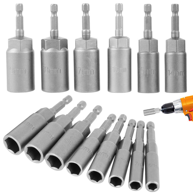 Description Picture 2 of item14Pcs 6-19mm Deep Socket Adapter Set Hex Shank Nut Driver Bits Set Nut Setter Drill Bit Set Magnetic Hexagonal Sockets Set