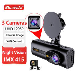 3 Channel Dash Cam 2K 1296P Night Vision IMX 415 Sensor Supports Cabin /Rear Camera Car Video Cycle Recorder 5G WiFi APP Control